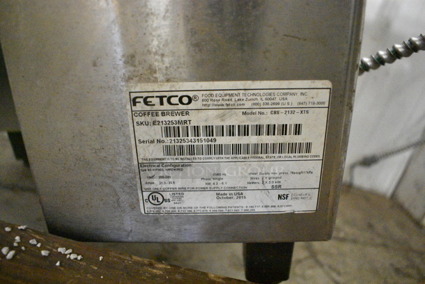 Fetco CBS-2132-XTS Stainless Steel Commercial Countertop Dual Coffee Machine w/ Hot Water Dispenser. 200-240 Volts, 1 Phase. - Image 8 of 8