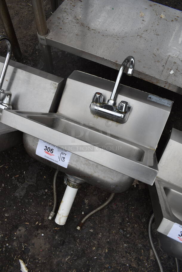 Stainless Steel Single Bay Wall Mount Sink w/ Faucet and Handles. 17x17x24 - Image 2 of 5