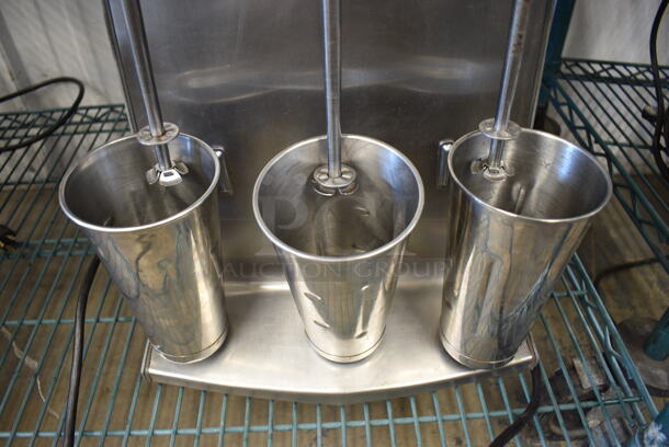 Hamilton Beach Metal Commercial Countertop 3 Head Milkshake / Drink Mixer w/ 3 Metal Cups. 14x8x20. Tested and Working! - Image 4 of 5