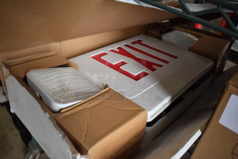 2 BRAND NEW! White Metal Exit Signs. 23x9x4. 2 Times Your Bid!