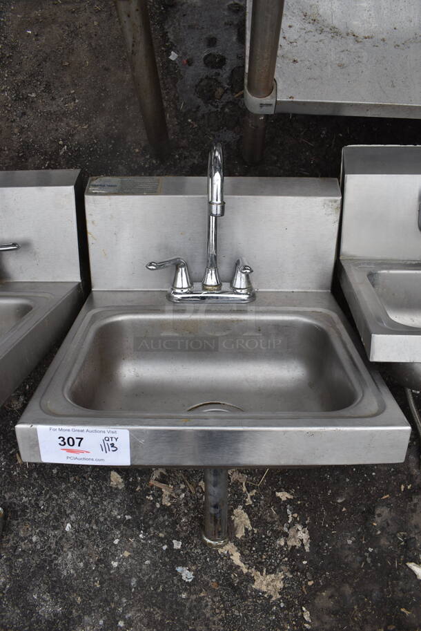 Stainless Steel Single Bay Wall Mount Sink w/ Faucet and Handles. 17x17x24