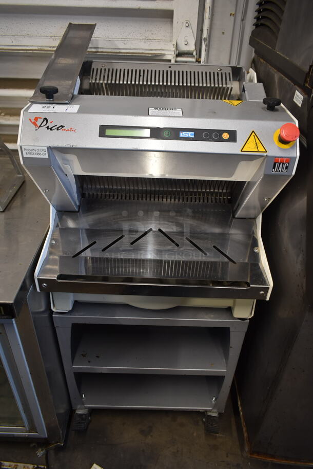 2014 JAC MRL 450/12 Stainless Steel Commercial Countertop Bread Loaf Slicer w/ Under Shelves on Commercial Casters. 110 Volts, 1 Phase. Tested and Working! - Image 1 of 9