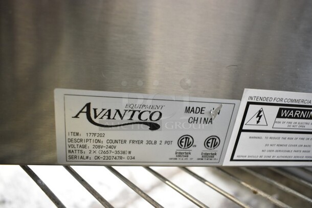 BRAND NEW SCRATCH AND DENT! 2023 Avantco F202 30 lb. Dual Tank Medium-Duty Electric Countertop Fryer. 208/240 Volts, 1 Phase.  - Image 7 of 7