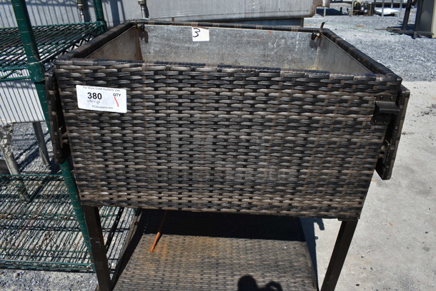 Brown Wicker Style Cart on 2 Casters. 29x22x32