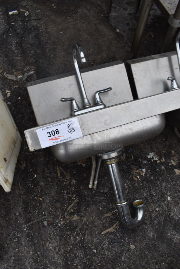 Stainless Steel Single Bay Wall Mount Sink w/ Faucet and Handles. 17x17x24 - Image 3 of 6