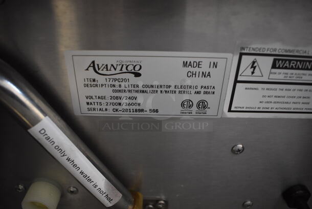 Avantco 177PC201 Stainless Steel Commercial Countertop Electric Powered 8 Liter Pasta Cooker Rethermalizer w/ 4 Metal Baskets. 208/240 Volts, 1 Phase. 16x25x22 - Image 6 of 6