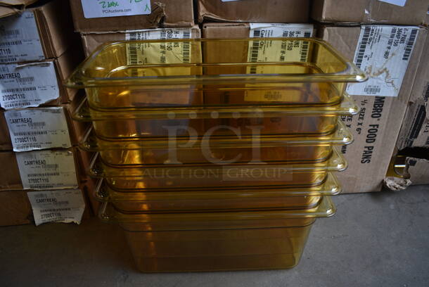 ALL ONE MONEY! Lot of 12 BRAND NEW IN BOX! Cambro Poly Amber Colored 1/3 Size Drop In Bins. 1/3x6