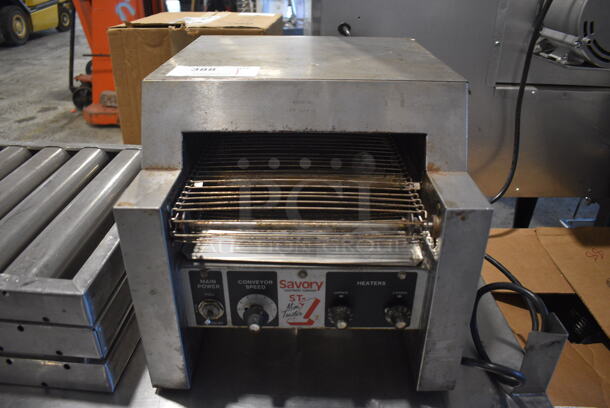 Savory ST-1 Stainless Steel Commercial Countertop Electric Powered Conveyor Toaster Oven. 14x18x13.5. Tested and Powers On But Does Not Get Warm and Parts Do Not Move