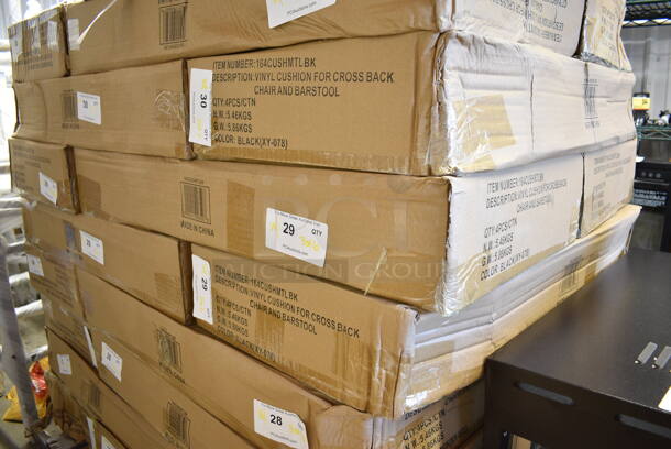 6 Boxes of 4 BRAND NEW SCRATCH AND DENT! Lancaster Table & Seating 164CUSHMTLBK 2 1/2" Black Vinyl Padded Seat for Metal Frame Seating. 6 Times Your Bid! - Image 2 of 3