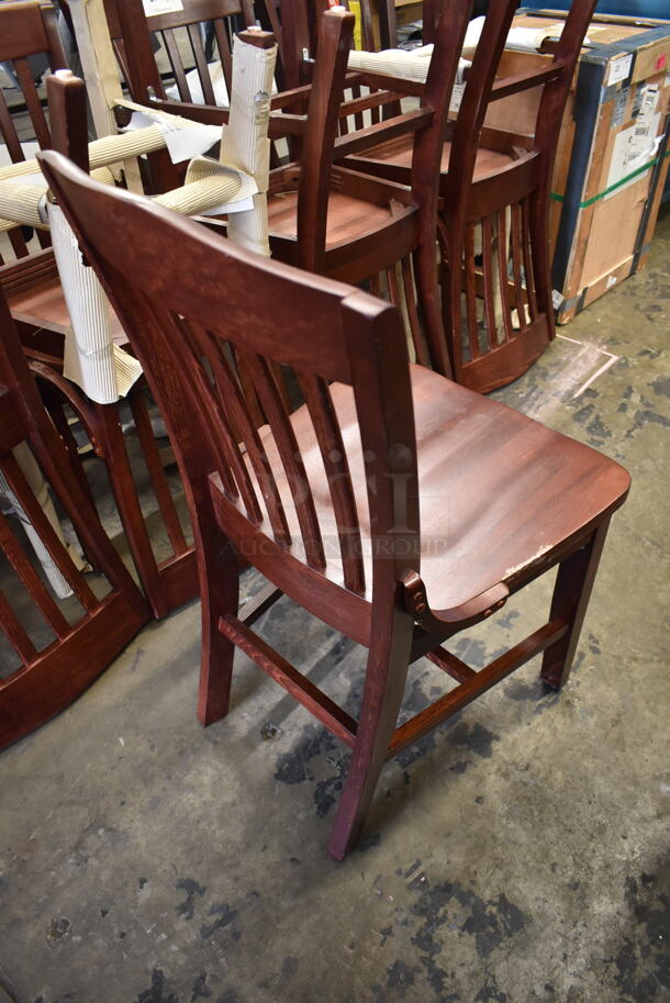 6 BRAND NEW SCRATCH AND DENT! Wooden Dining Height Chairs w/ Vertical Back Rest Bars. 6 Times Your Bid! - Image 5 of 5