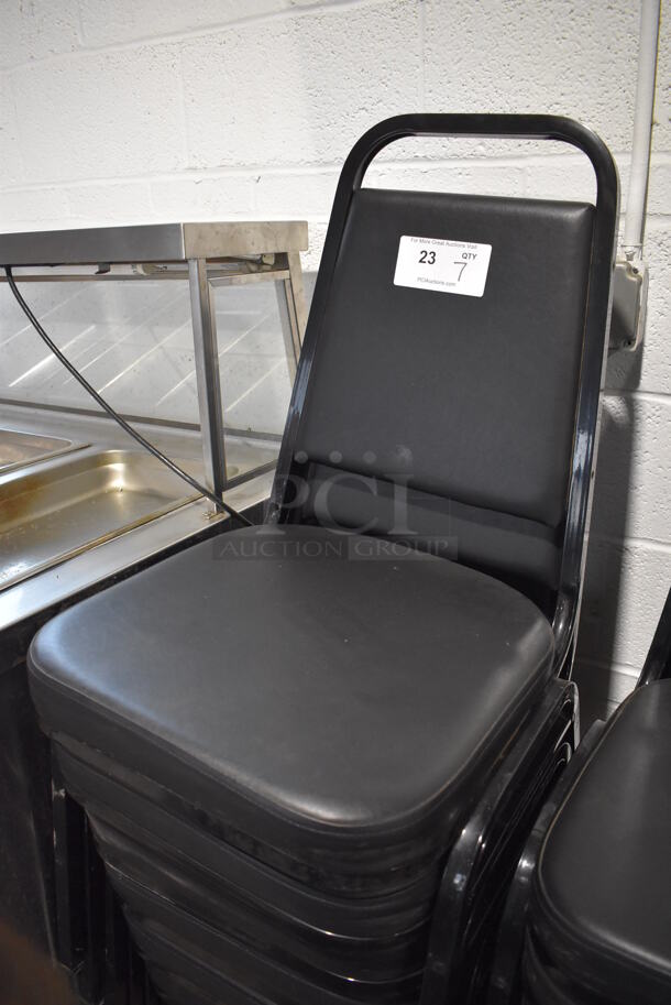 7 Black Metal Stackable Banquet Chairs w/ Black Seat Cushion. 18x20x35. 7 Times Your Bid! - Image 3 of 4