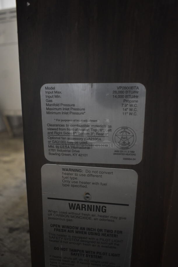 DESA VP2800BTA Metal Propane Gas Powered Heater. 14,000-28,000 BTU.  - Image 4 of 4