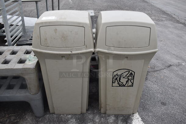 2 Rubbermaid Tan Poly Trash Cans. 21x21x40. 2 Times Your Bid! - Image 1 of 4