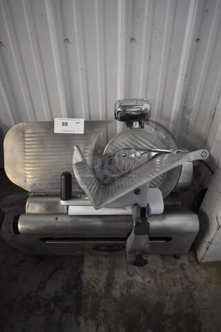 Globe Stainless Steel Commercial Countertop Automatic Meat Slicer w/ Blade Sharpener. 115 Volts, 1 Phase. Tested and Does Not Power On