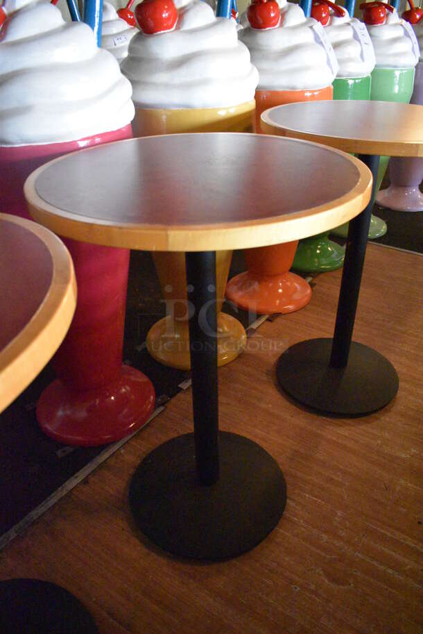 3 Brown Round Bar Height Tables on Black Metal Table Base. BUYER MUST REMOVE. 30x30x43. 3 Times Your Bid! (Susquehanna Ale House) - Image 4 of 4