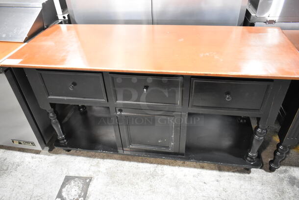 Counter w/ Wooden Countertop, Door and 3 Drawers.  - Image 1 of 8