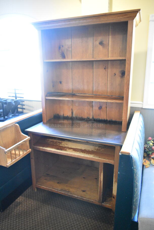 Wooden Table w/ Bookshelf. BUYER MUST REMOVE: Bring Tools and Manpower Needed To Remove This Item. (booth room)  - Image 4 of 4