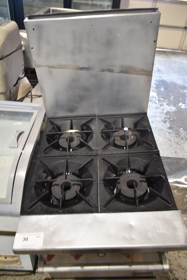 Thermatek Stainless Steel Commercial Natural Gas Powered 4 Burner Range w/ Oven and Back Splash. Missing 2 Legs. - Image 3 of 9