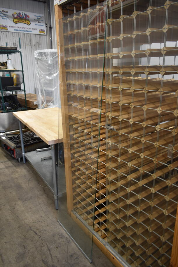 LIKE NEW! Wooden Wine Bottle Rack w/ Glass Front Panels. - Image 4 of 6