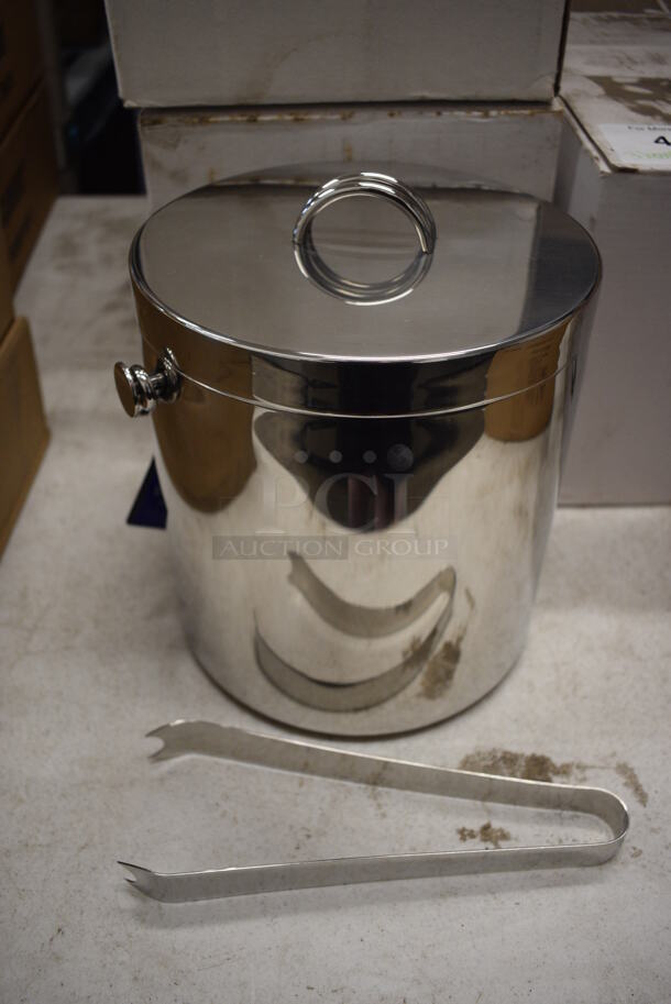4 BRAND NEW IN BOX! Tablecraft Double Wall Ice Bucket w/ Tongs. 8x7x9.5. 4 Times Your Bid!