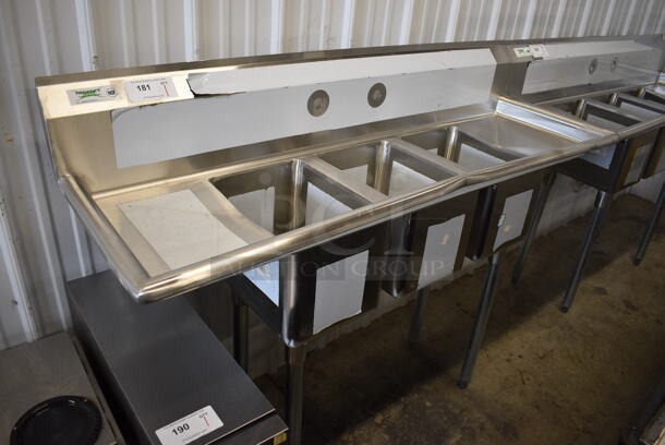 BRAND NEW SCRATCH AND DENT! Regency Stainless Steel Commercial 3 Bay Sink w/ Dual Drain Boards. 58x19x45. Bays 10x14x10. Drain Boards: 10x15x1

