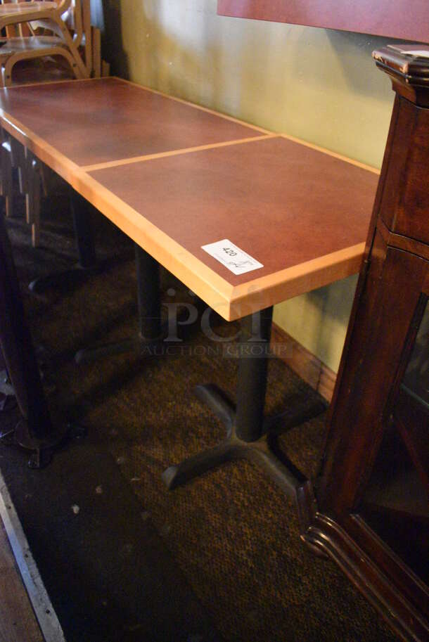 2 Brown Tables on Metal Table Base. BUYER MUST REMOVE. 44x24x30, 24x24x30. 2 Times Your Bid! (Susquehanna Ale House) - Image 3 of 3