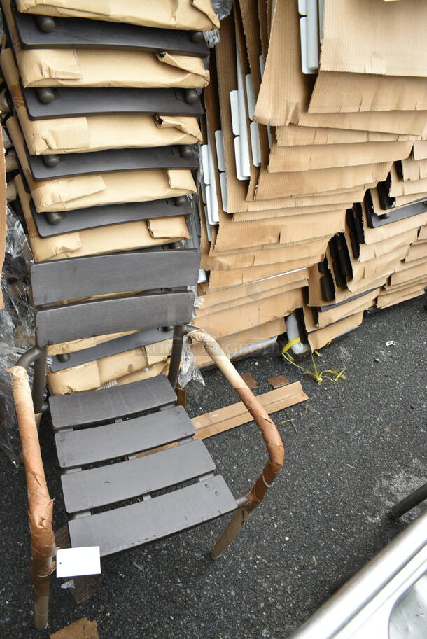 20 BRAND NEW! BFM Seating PH301CBR-BZ Brown Outdoor Dining Height Chair w/ Arm Rests. 20 Times Your Bid! - Image 3 of 3
