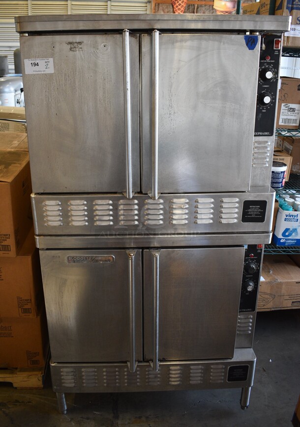 2 Blodgett Zephaire Stainless Steel Commercial Natural Gas Powered Full Size Convection Ovens w/ Solid Doors, Metal Oven Racks and Thermostatic Controls. 38x38x71. 2 Times Your Bid!