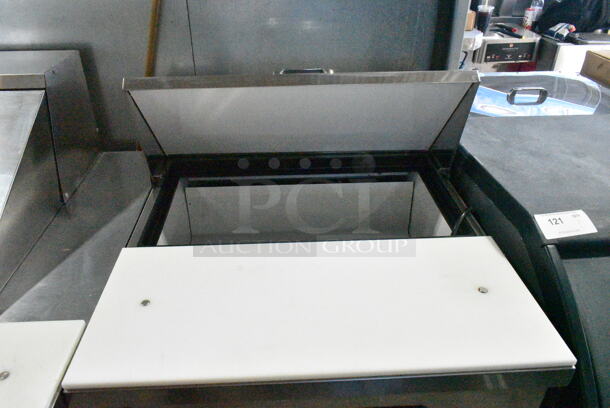 True TSSU-27-08 Stainless Steel Commercial Sandwich Salad Prep Table Bain Marie Mega Top on Commercial Casters. 115 Volts, 1 Phase. Tested and Powers On But Does Not Get Cold - Image 2 of 8