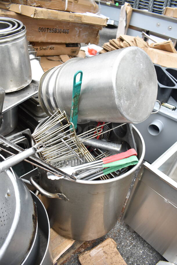 ALL ONE MONEY! PALLET LOT of Various Metal Items Including Drop In Bins, Stock Pots, Colander, Cylindrical Drop In Bins - Image 10 of 12