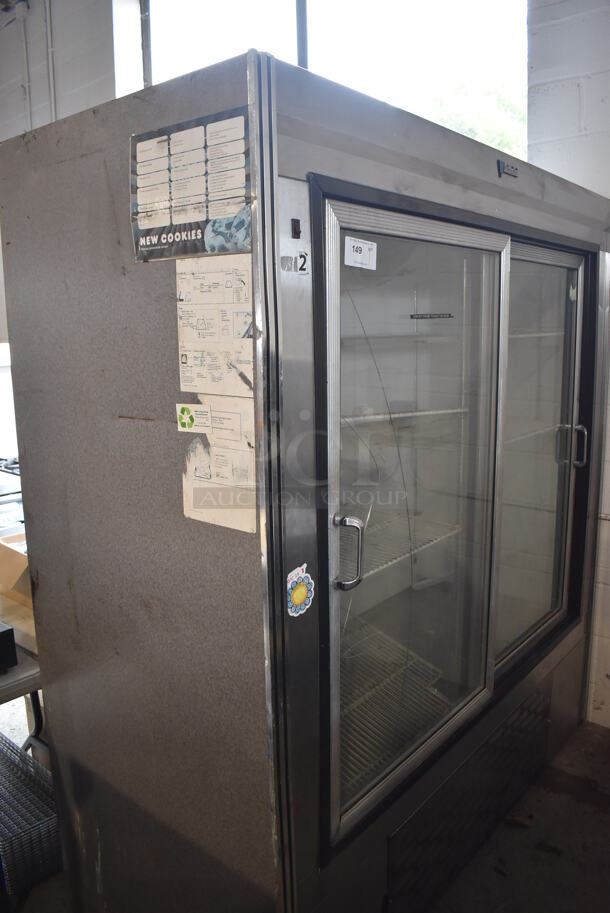 CustomCool Metal Commercial 2 Door Reach In Cooler Merchandiser w/ Metal Racks. 115 Volts, 1 Phase. Tested and Working!