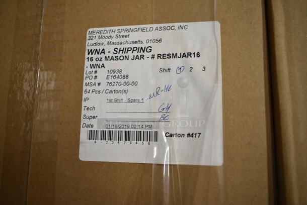 PALLET LOT of 25 Boxes of 64 BRAND NEW IN BOX! RESMSJAR16RSC 16 oz Mason Jars. 25 Times Your Bid! - Image 2 of 4