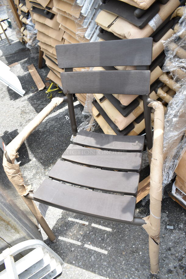 20 BRAND NEW! BFM Seating PH301CBR-BZ Brown Outdoor Dining Height Chair w/ Arm Rests. 20 Times Your Bid! - Image 3 of 4