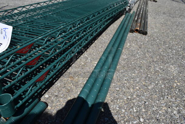 ALL ONE MONEY! Lot of 5 Green Finish Shelves and 3 Poles! 48x18x1.5, 74" - Image 4 of 4