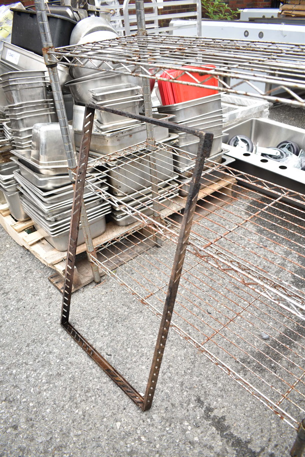 2 Wire Shelving Units; Chrome Finish 4 Tier and Black 3 Tier. 23x13x31, 36x14x54.5. 2 Times Your Bid! BUYER MUST DISMANTLE. PCI CANNOT DISMANTLE FOR SHIPPING. PLEASE CONSIDER FREIGHT CHARGES. - Image 3 of 6