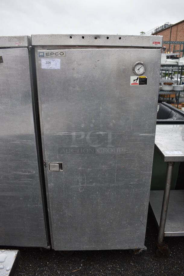 Epco Stainless Steel Commercial Enclosed Pan Transport Rack on Commercial Casters. 28x31x63