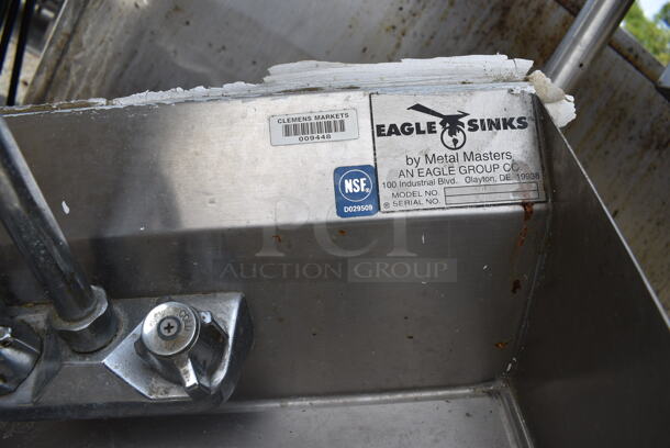 Eagle Stainless Steel Commercial Single Bay Wall Mount Sink w/ Faucet, Handles and Side Splash Guards. 19x15x20 - Image 2 of 4