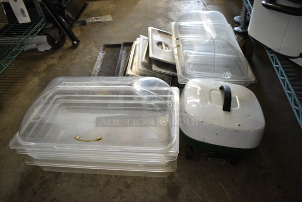 ALL ONE MONEY! Lot of Various Items Including Poly Bins and Stainless Steel Drop In Bin Lids. - Image 1 of 7