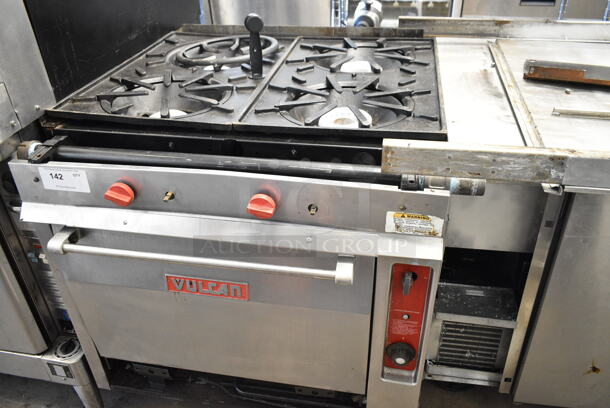 Vulcan Stainless Steel Commercial Natural Gas Powered 4 Burner Range w/ Oven.  - Image 1 of 5
