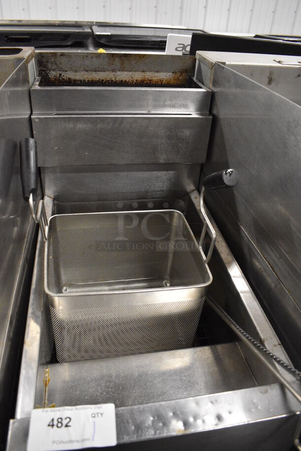 Dean Model SM150GN Stainless Steel Commercial Floor Style Natural Gas Powered Deep Fat Fryer w/ 2 Baskets on Commercial Casters. 120,000 BTU. 15.5x30x47 - Image 2 of 5