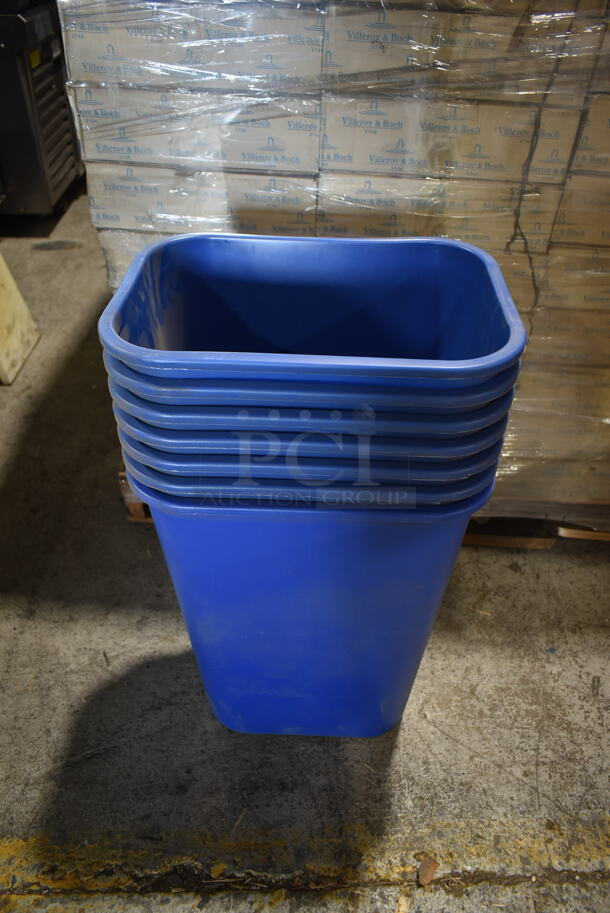 7 BRAND NEW! Blue Poly Trash Cans. 7 Times Your Bid!