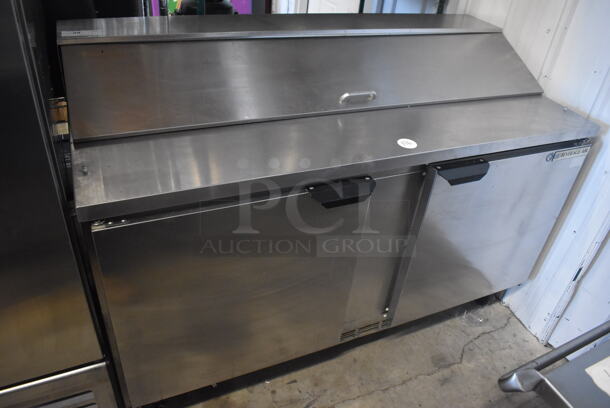 Beverage Air SPE60-16 Stainless Steel Commercial Sandwich Salad Prep Table Bain Marie Mega Top on Commercial Casters. 115 Volts, 1 Phase. 60x29x44. Tested and Powers On But Does Not Get Cold