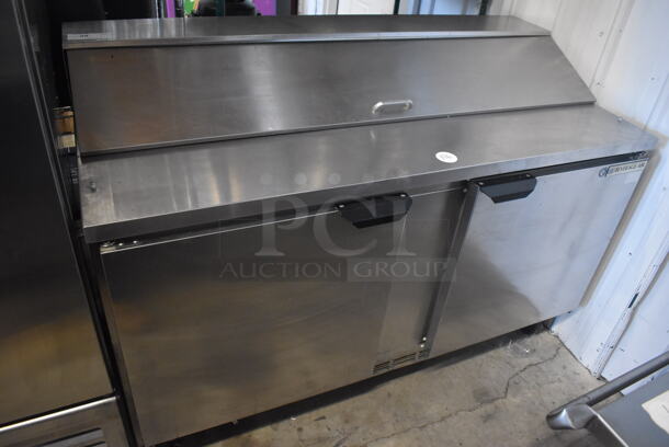 Beverage Air SPE60-16 Stainless Steel Commercial Sandwich Salad Prep Table Bain Marie Mega Top on Commercial Casters. 115 Volts, 1 Phase. 60x29x44. Tested and Powers On But Does Not Get Cold - Image 1 of 7