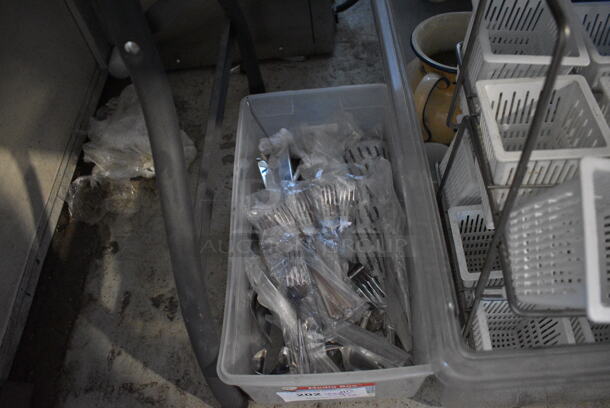 ALL ONE MONEY! Lot of Various Items Including Baskets, Metal Trays, Plastic Wrap and Forks. Does Not Include Table. - Image 6 of 6