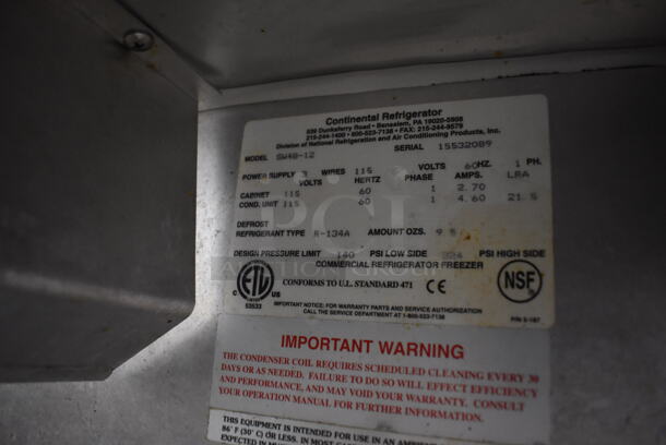 Continental SW48-12 Stainless Steel Commercial Sandwich Salad Prep Table Bain Marie Mega Top on Commercial Casters. 115 Volts, 1 Phase. 48x31x42. Tested and Working! - Image 7 of 7