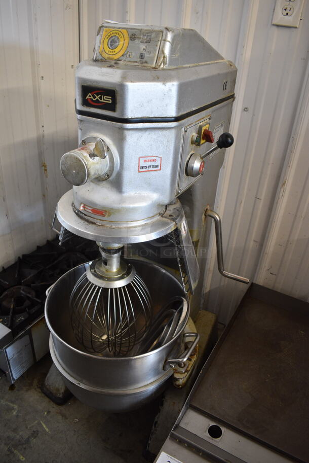 Axis AXIS M-40 Metal Commercial Floor Style 40 Quart Dough Mixer w/ Metal Mixing Bowl, Bowl Guard, Paddle and Whisk Attachments. 220 Volts, 1 Phase.  - Image 2 of 8