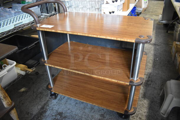 Wooden and Metal 3 Tier Cart w/ Push Handle on Commercial Casters. 41x21x36.5 - Image 2 of 6