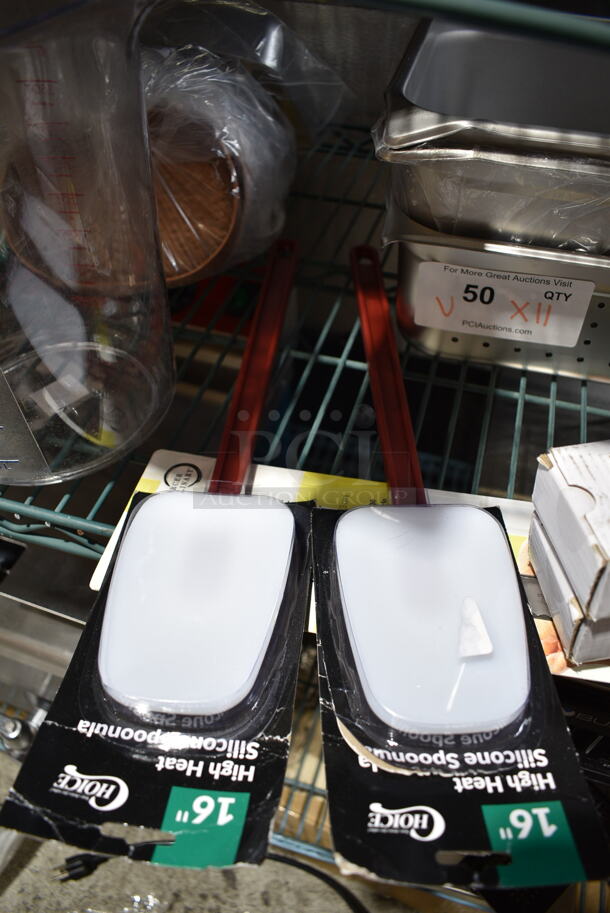 ALL ONE MONEY! Lot of Various BRAND NEW SCRATCH AND DENT! Items Including Stainless Steel Drop In Bins, 407PZSCRN06 Choice 6" Aluminum Pizza Screen, 2 Box 267820008 Acopa Ridge 9 7/16" Stainless Steel Heavy Weight Dinner Knife - 12/Case, Clear Poly Pitcher, 2 Choice 16" High Heat Silicone Spoonula, Main Street Equipment 177PGM30BCOV Back Cover for GMIX30 Mixers, American Metalcraft ABHG46 25 oz. Gold Hammered Aluminum Oval Serving Bowl. - Image 8 of 11