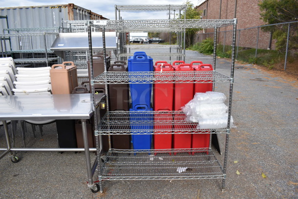 Chrome Finish 4 Tier Shelving Unit. BUYER MUST DISMANTLE. PCI CANNOT DISMANTLE FOR SHIPPING. PLEASE CONSIDER FREIGHT CHARGES. 48x24x63  - Image 1 of 3