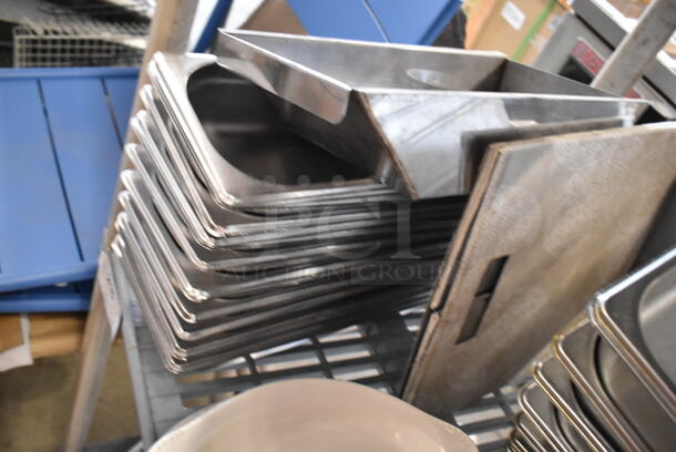 ALL ONE MONEY! Two Tier Lot of Various Items Including Stainless Steel Drop In Bins and Ceramic Dishes. Shelving Unit Not Included.  - Image 2 of 12